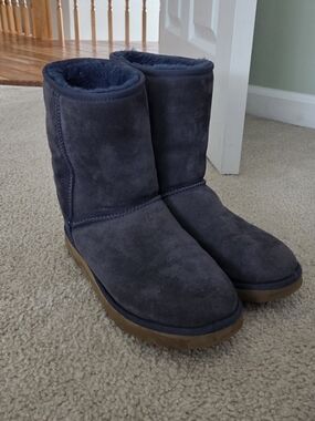 UGG Classic Suede Shearling-Lined Mid-Calf Boots in Deep Navy
